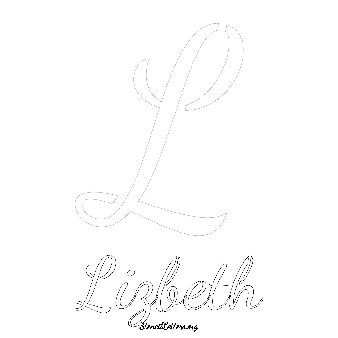 Lizbeth printable name initial stencil in Cursive Script Lettering