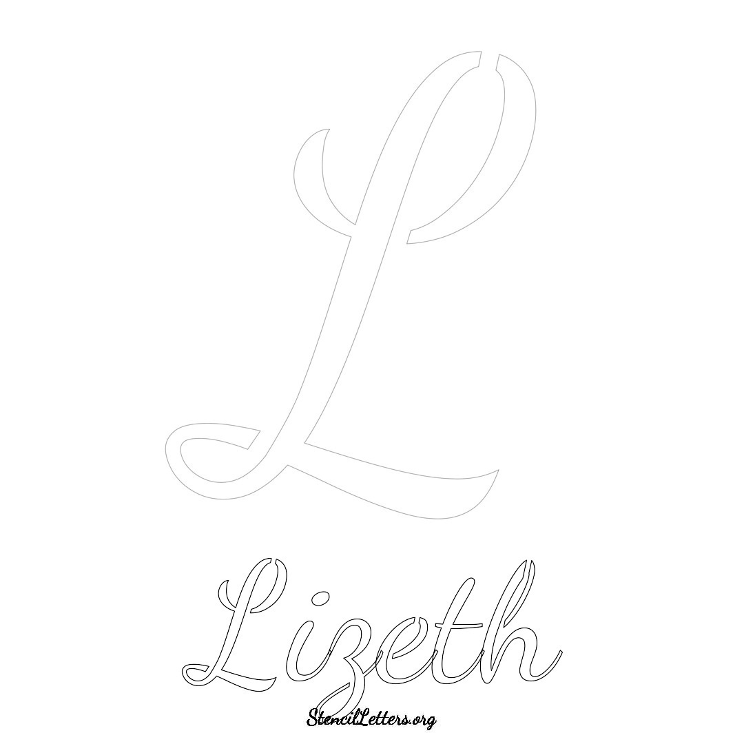 Lizeth printable name initial stencil in Cursive Script Lettering