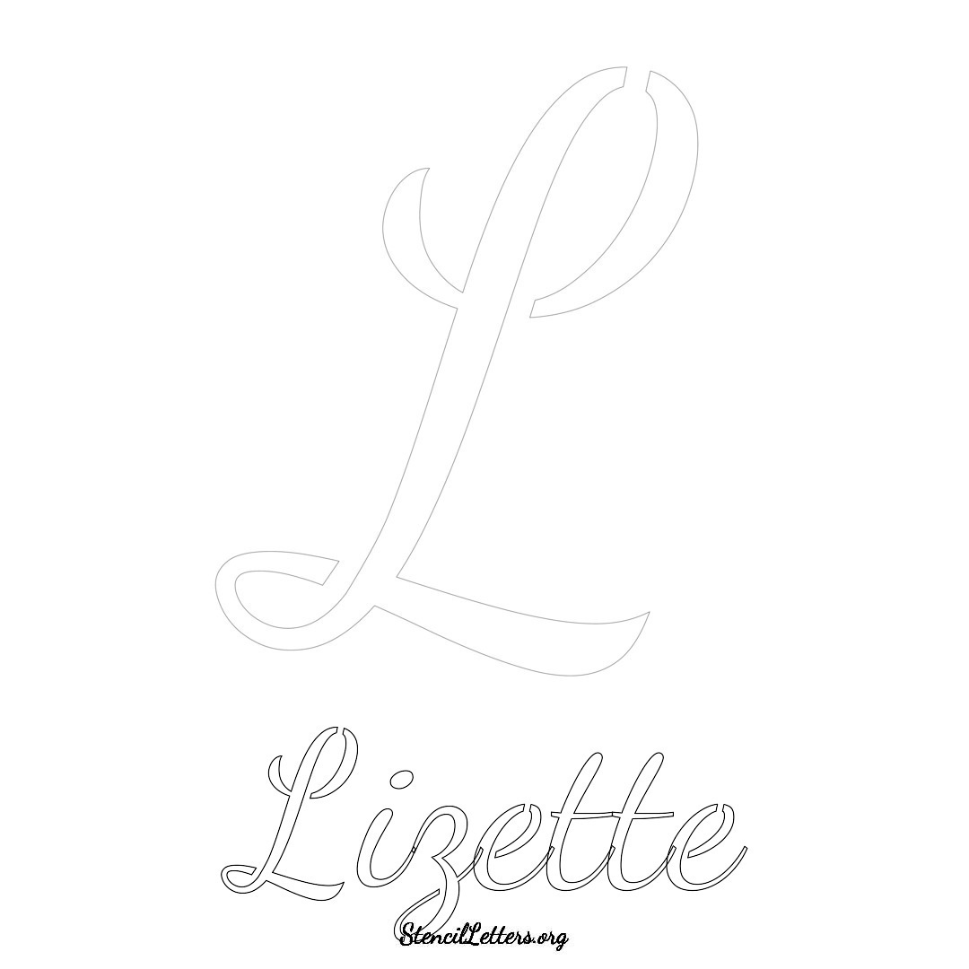 Lizette printable name initial stencil in Cursive Script Lettering