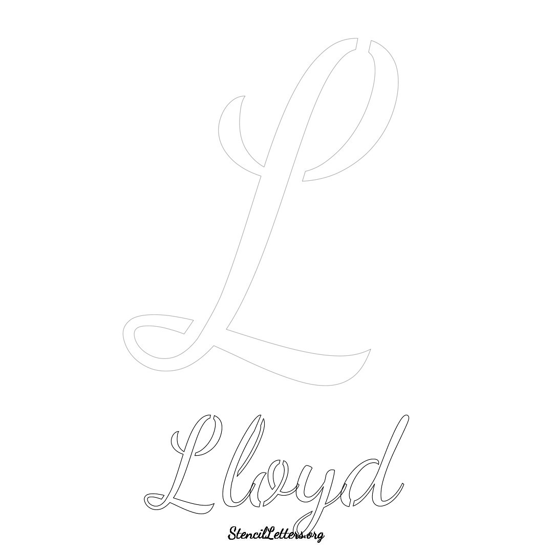 Lloyd printable name initial stencil in Cursive Script Lettering