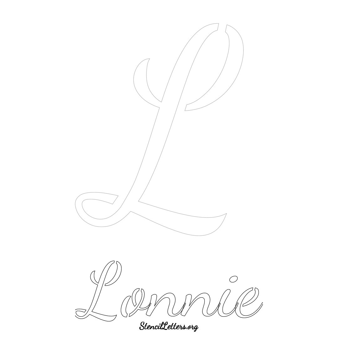Lonnie printable name initial stencil in Cursive Script Lettering