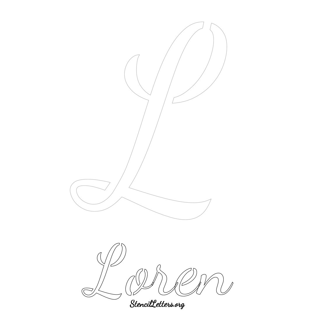 Loren printable name initial stencil in Cursive Script Lettering