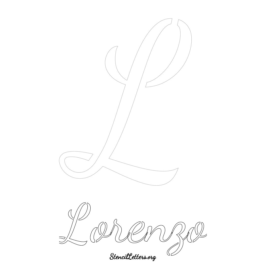 Lorenzo printable name initial stencil in Cursive Script Lettering