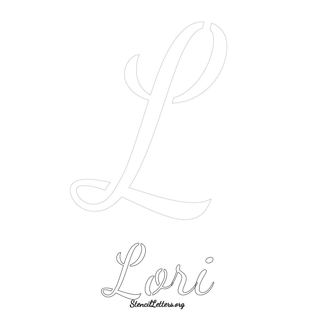 Lori printable name initial stencil in Cursive Script Lettering