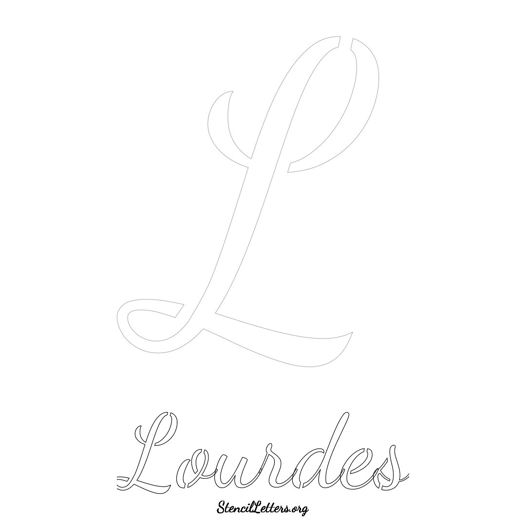 Lourdes printable name initial stencil in Cursive Script Lettering