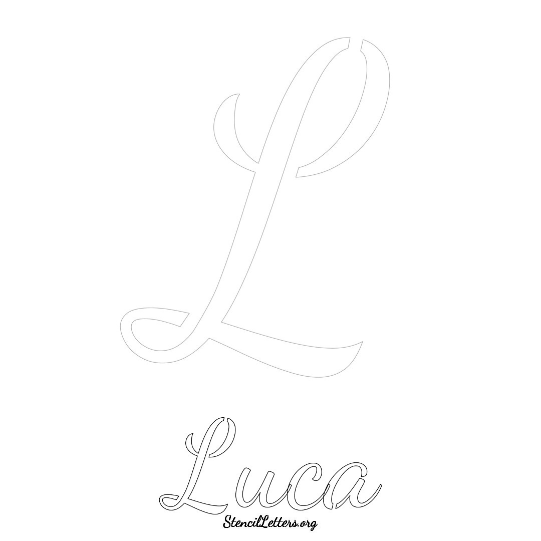 Luca printable name initial stencil in Cursive Script Lettering