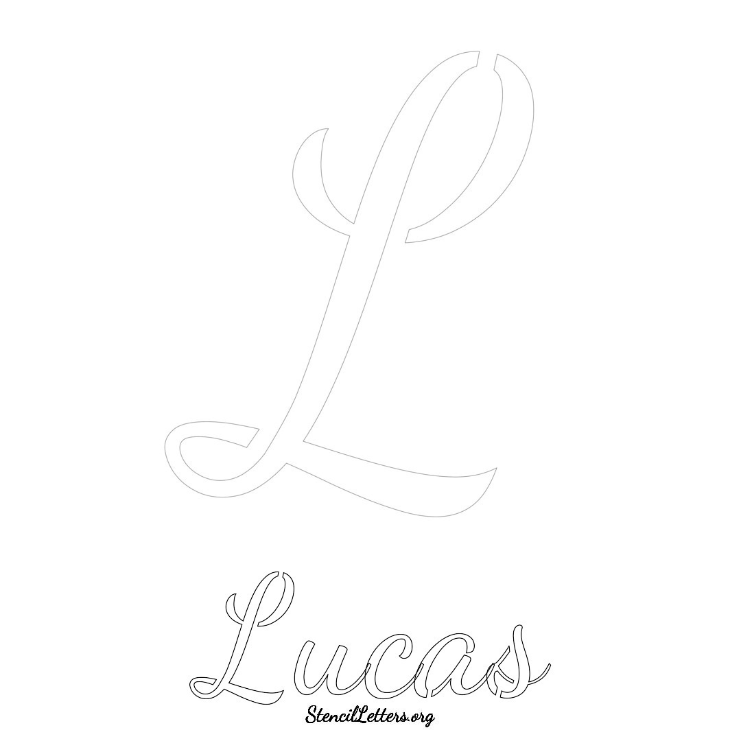 Lucas printable name initial stencil in Cursive Script Lettering