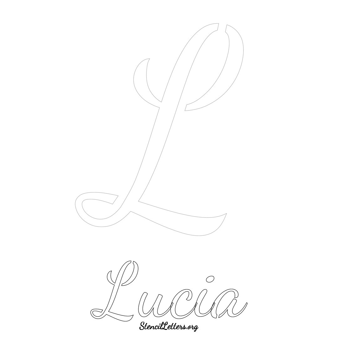 Lucia printable name initial stencil in Cursive Script Lettering