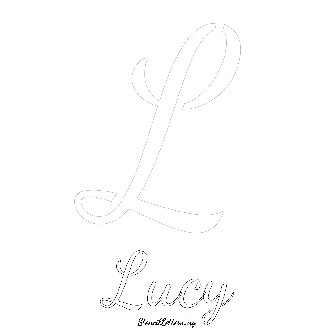 Lucy printable name initial stencil in Cursive Script Lettering