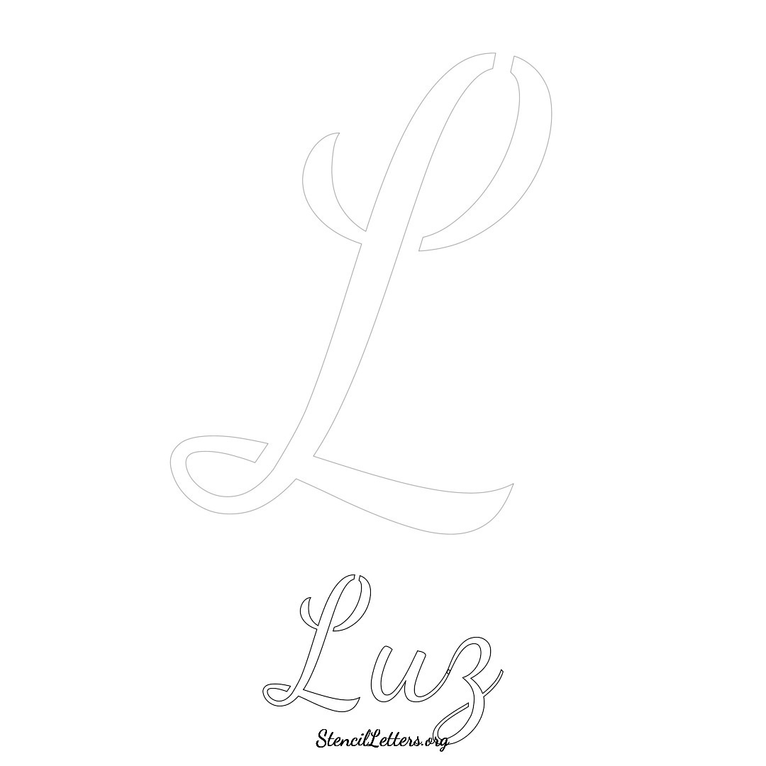 Luz printable name initial stencil in Cursive Script Lettering