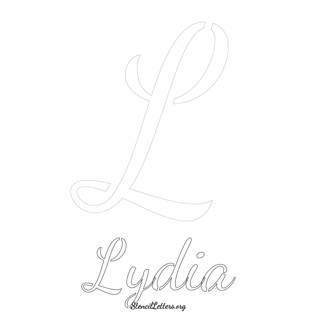 Lydia printable name initial stencil in Cursive Script Lettering