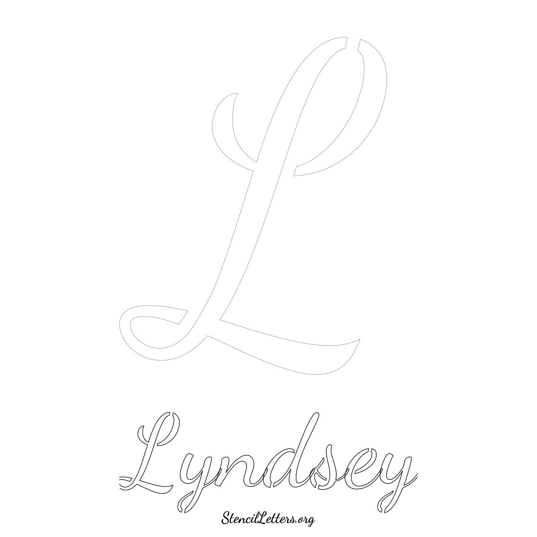 Lyndsey printable name initial stencil in Cursive Script Lettering