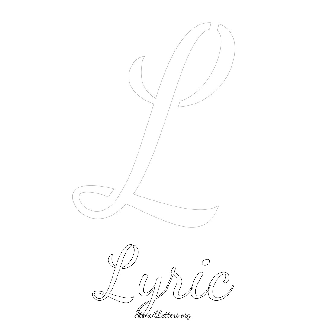 Lyric printable name initial stencil in Cursive Script Lettering
