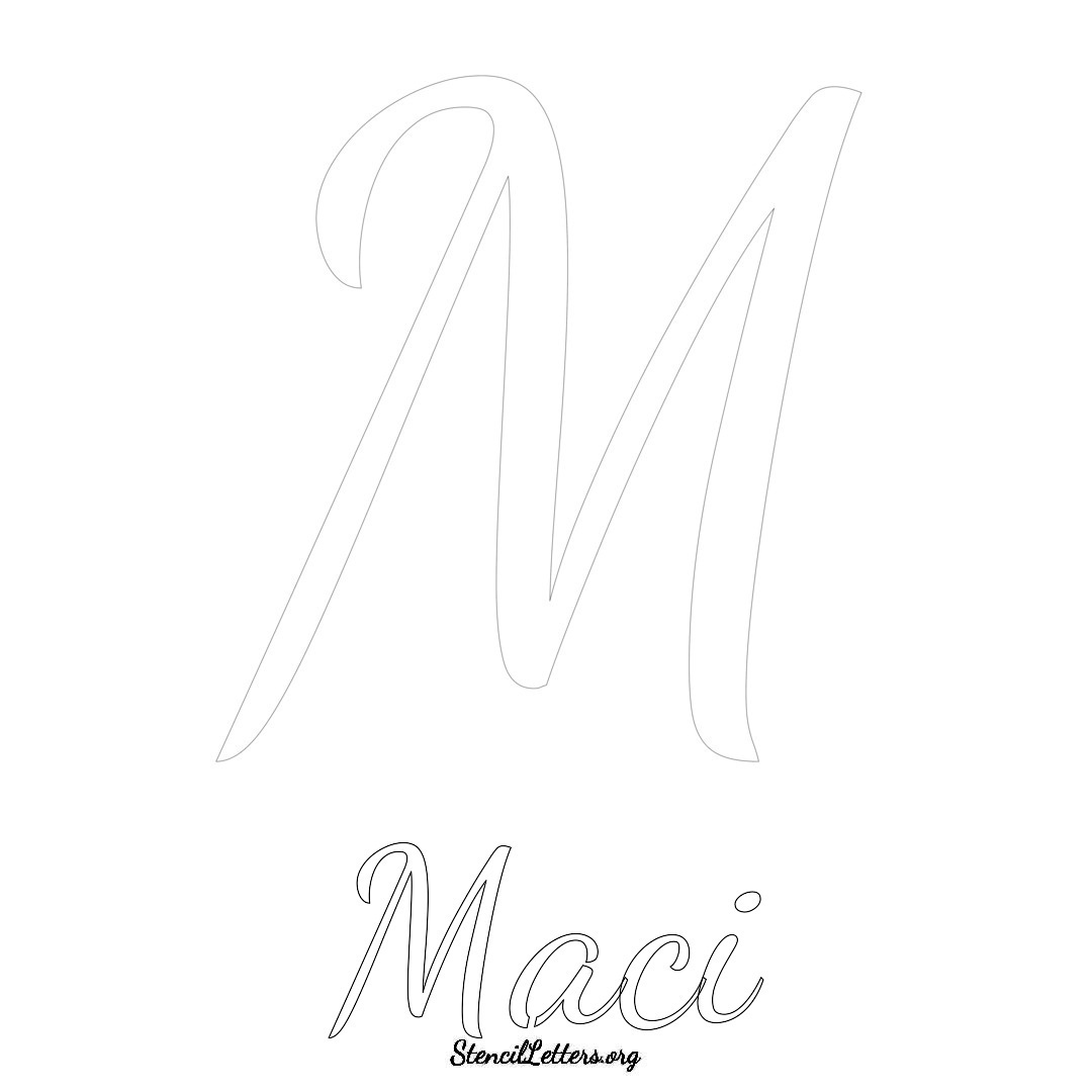 Maci printable name initial stencil in Cursive Script Lettering