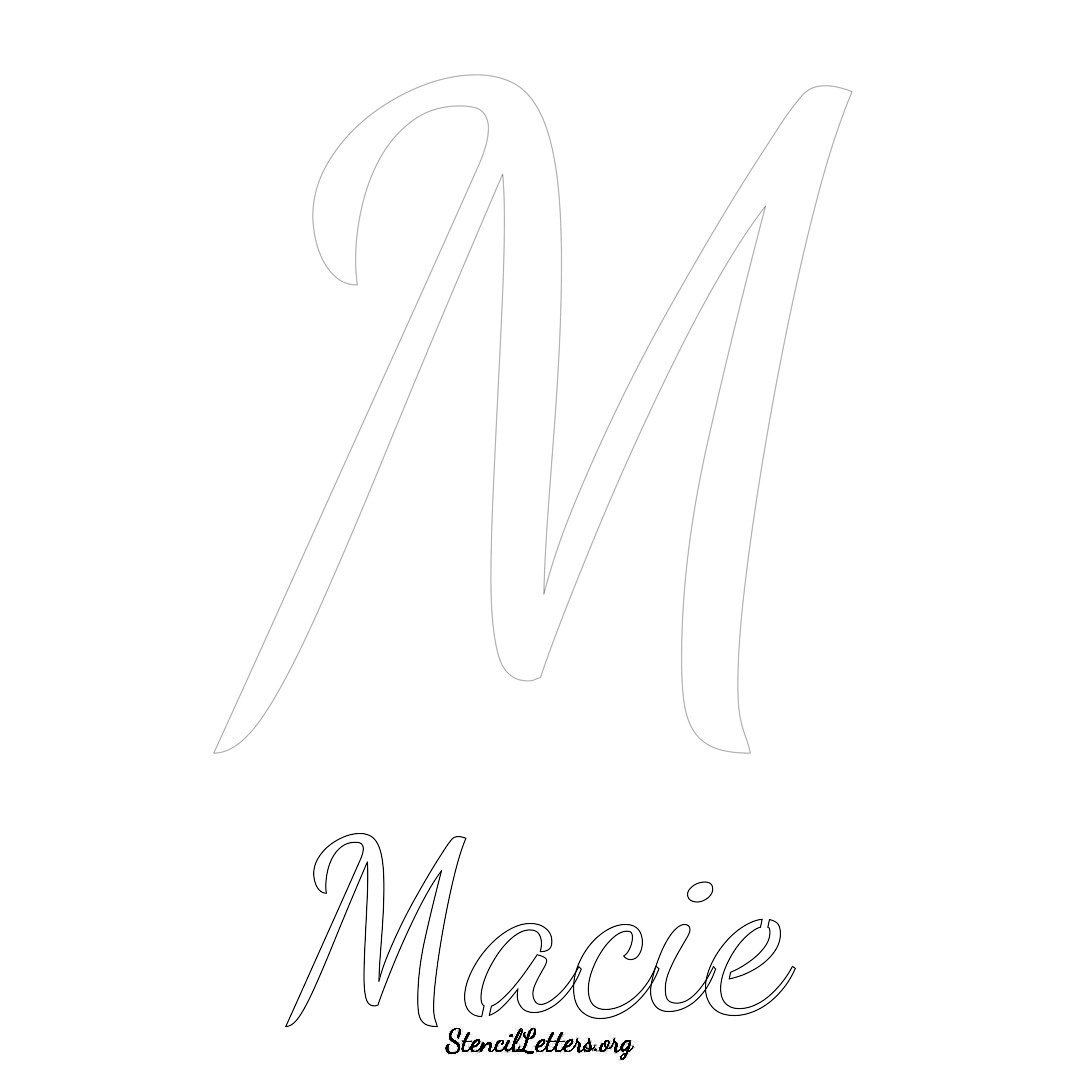 Macie printable name initial stencil in Cursive Script Lettering