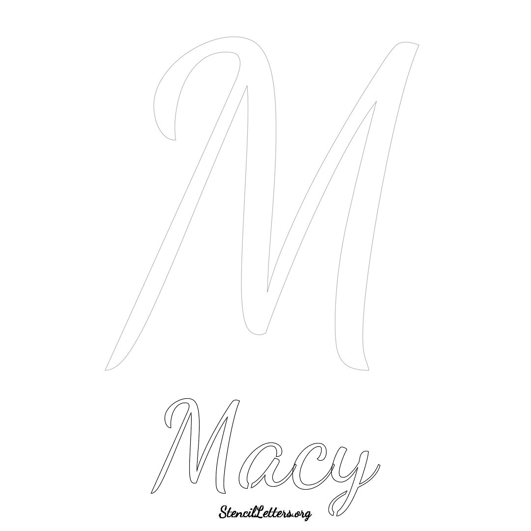 Macy printable name initial stencil in Cursive Script Lettering