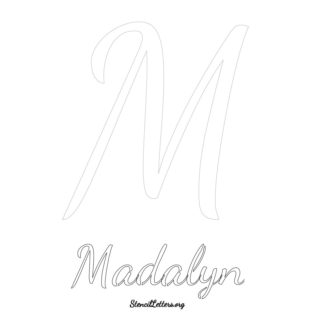 Madalyn printable name initial stencil in Cursive Script Lettering