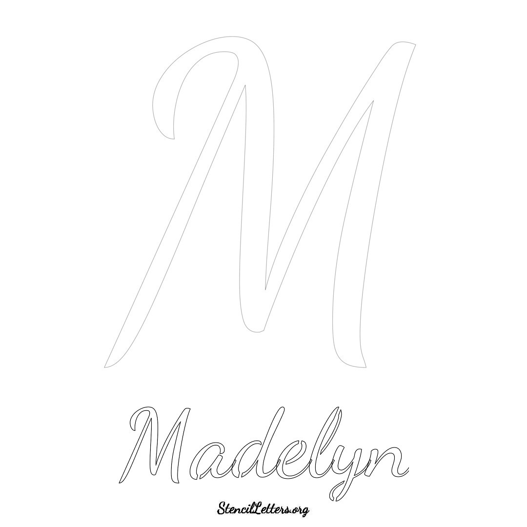 Madelyn printable name initial stencil in Cursive Script Lettering