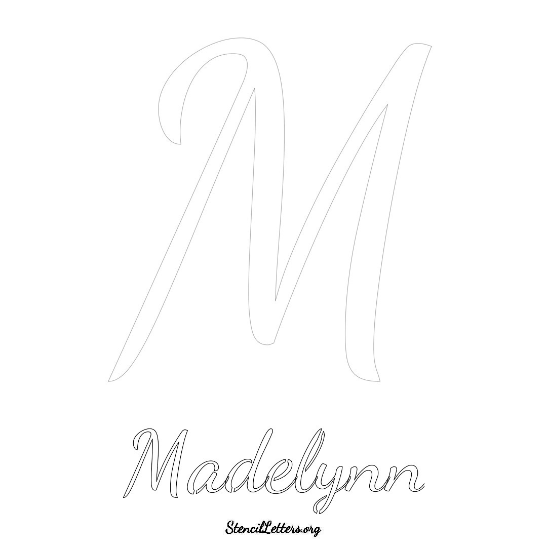 Madelynn printable name initial stencil in Cursive Script Lettering