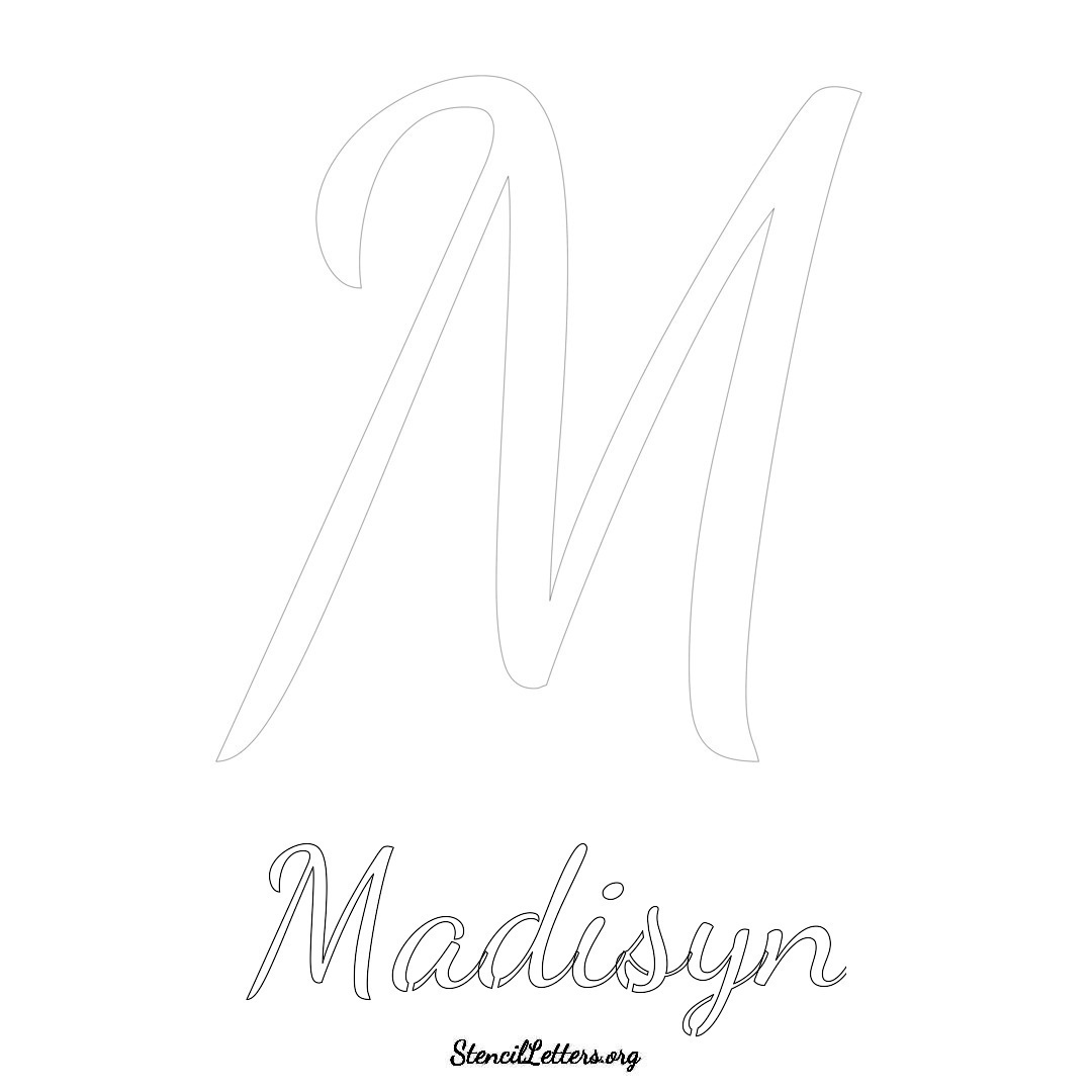 Madisyn printable name initial stencil in Cursive Script Lettering