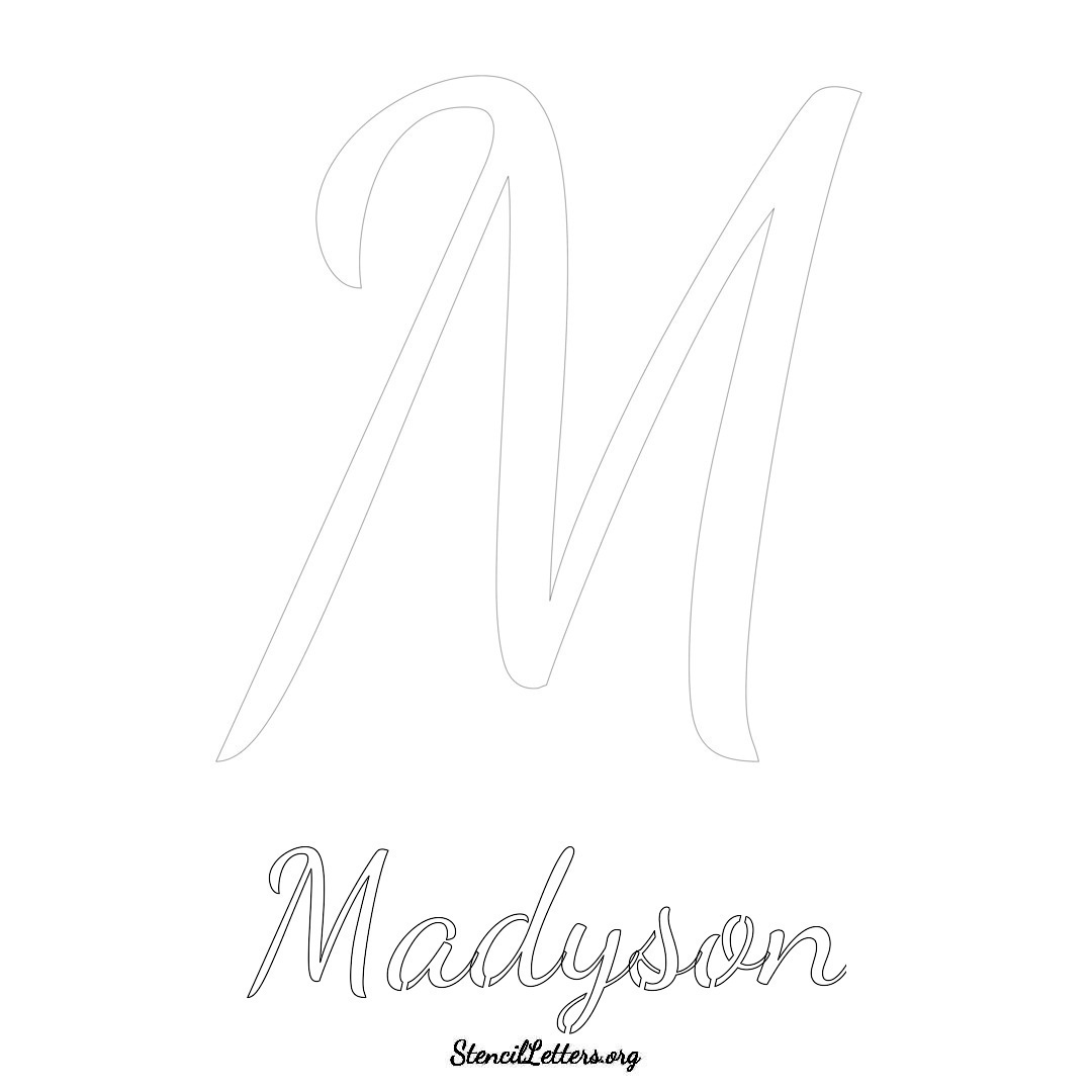 Madyson printable name initial stencil in Cursive Script Lettering