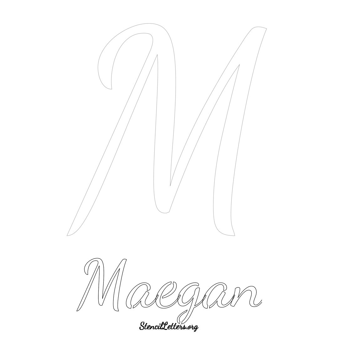Maegan printable name initial stencil in Cursive Script Lettering