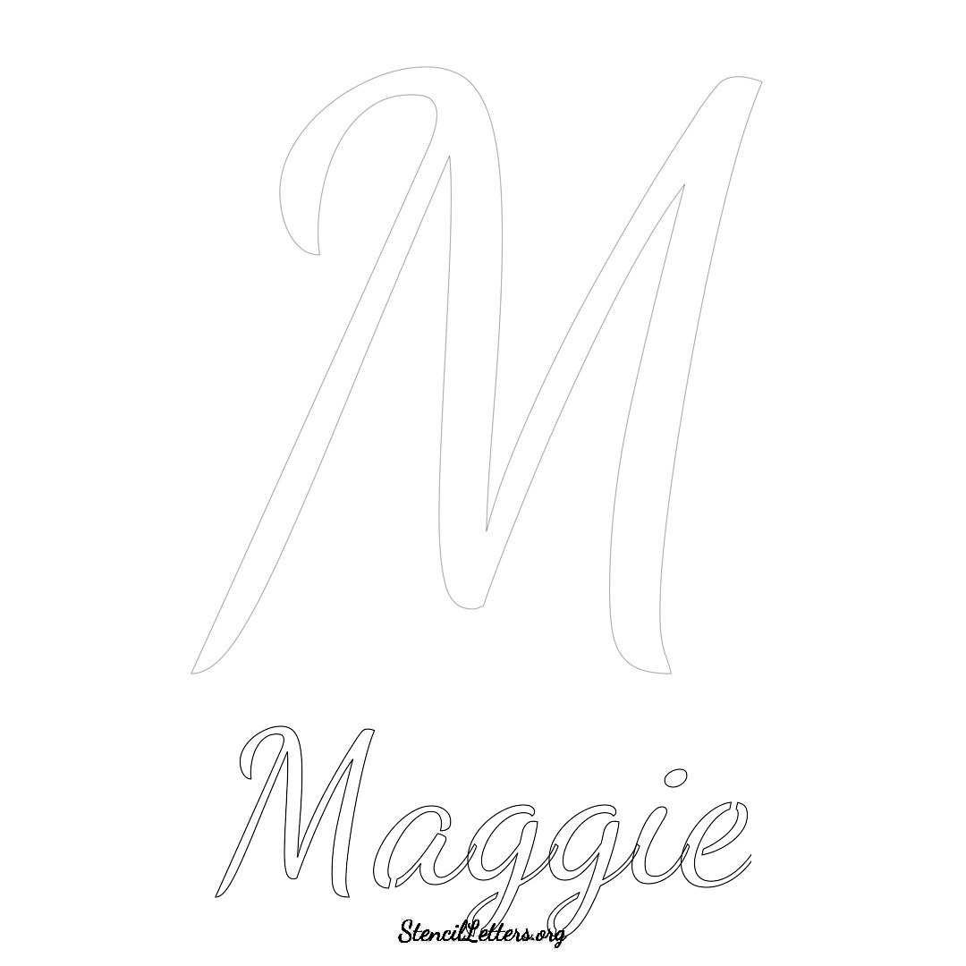 Maggie printable name initial stencil in Cursive Script Lettering
