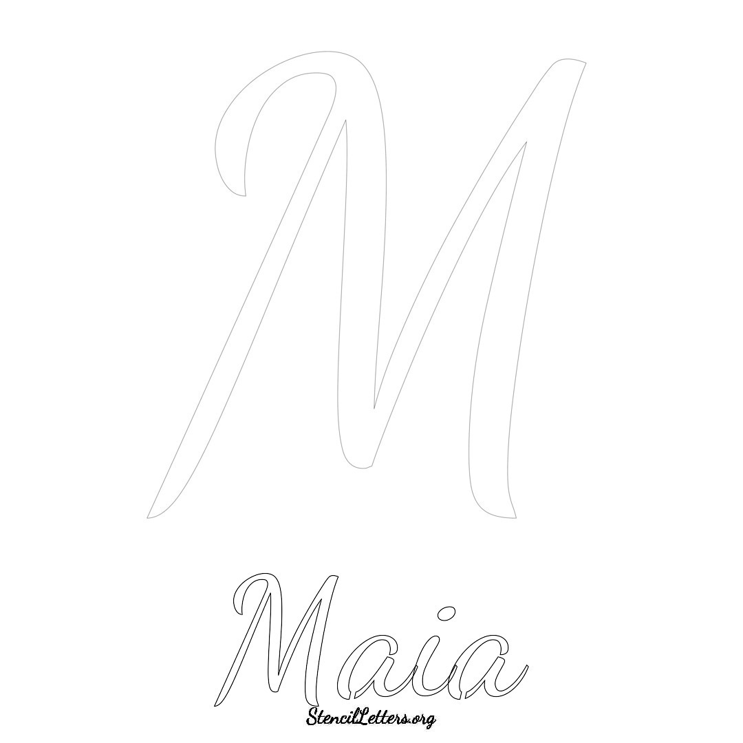 Maia printable name initial stencil in Cursive Script Lettering