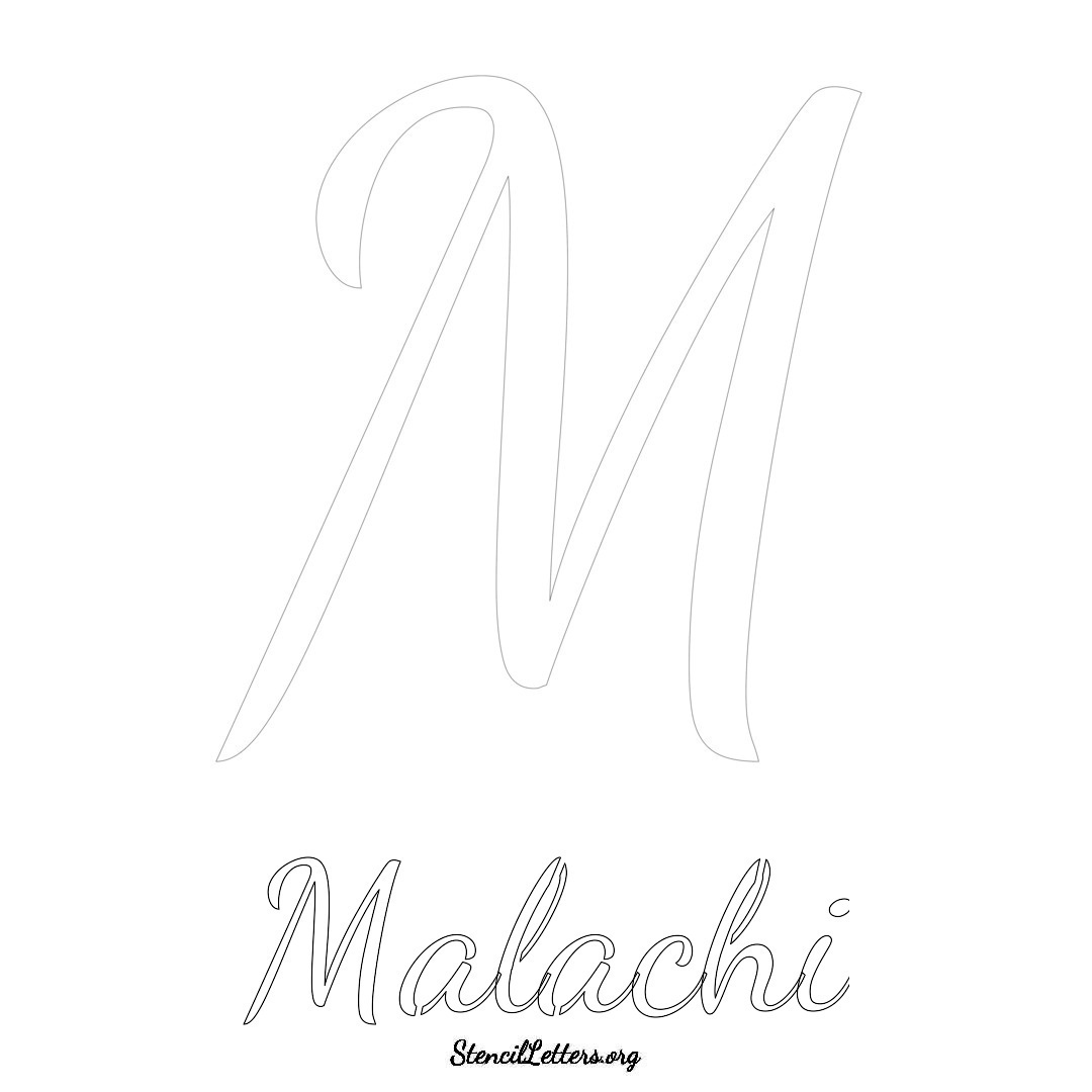 Malachi printable name initial stencil in Cursive Script Lettering