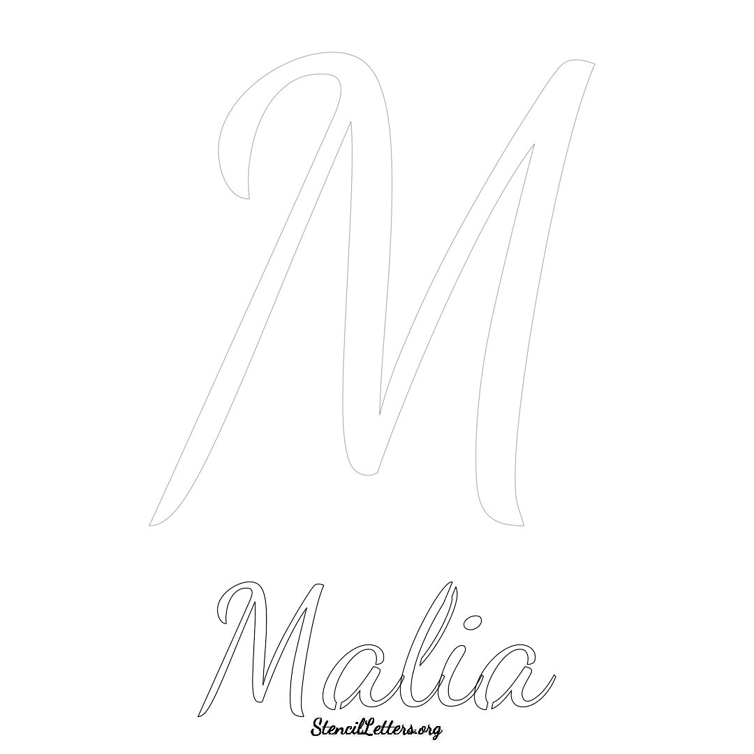 Malia printable name initial stencil in Cursive Script Lettering