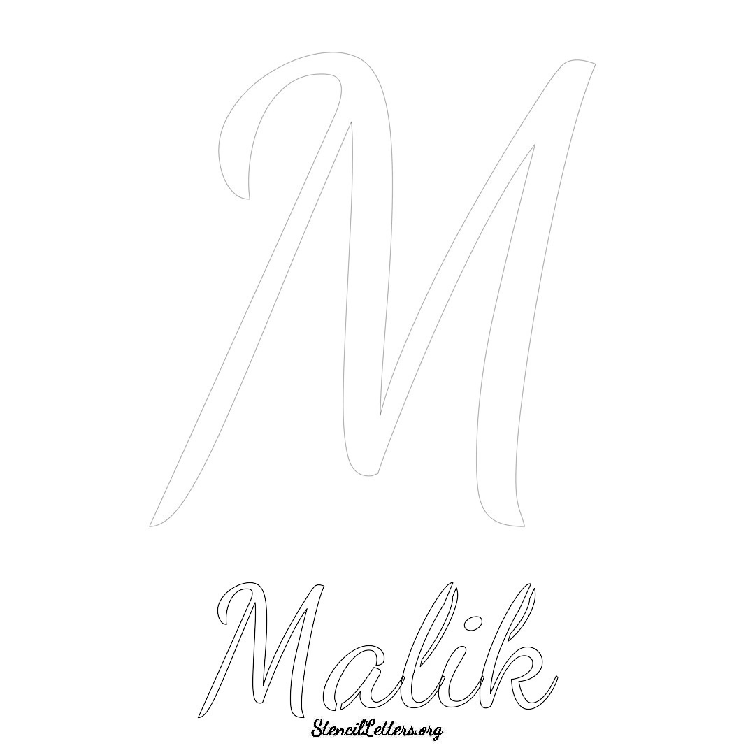 Malik printable name initial stencil in Cursive Script Lettering