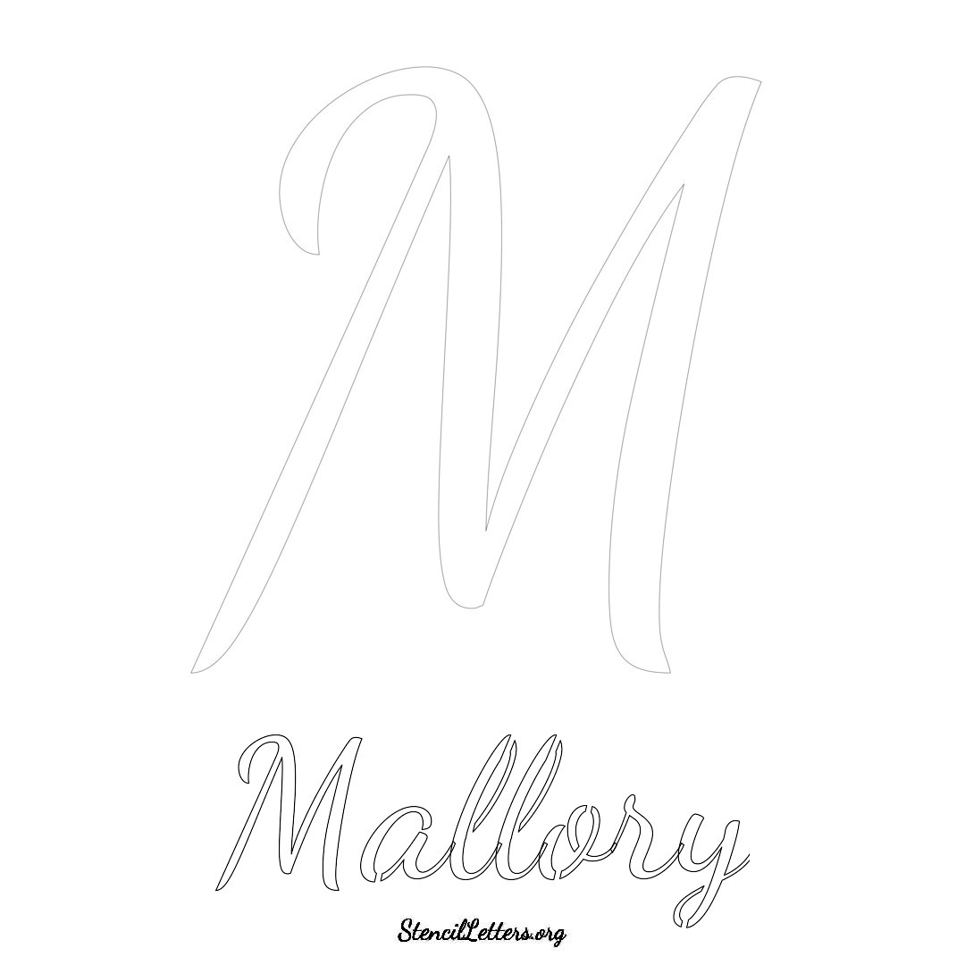 Mallory printable name initial stencil in Cursive Script Lettering