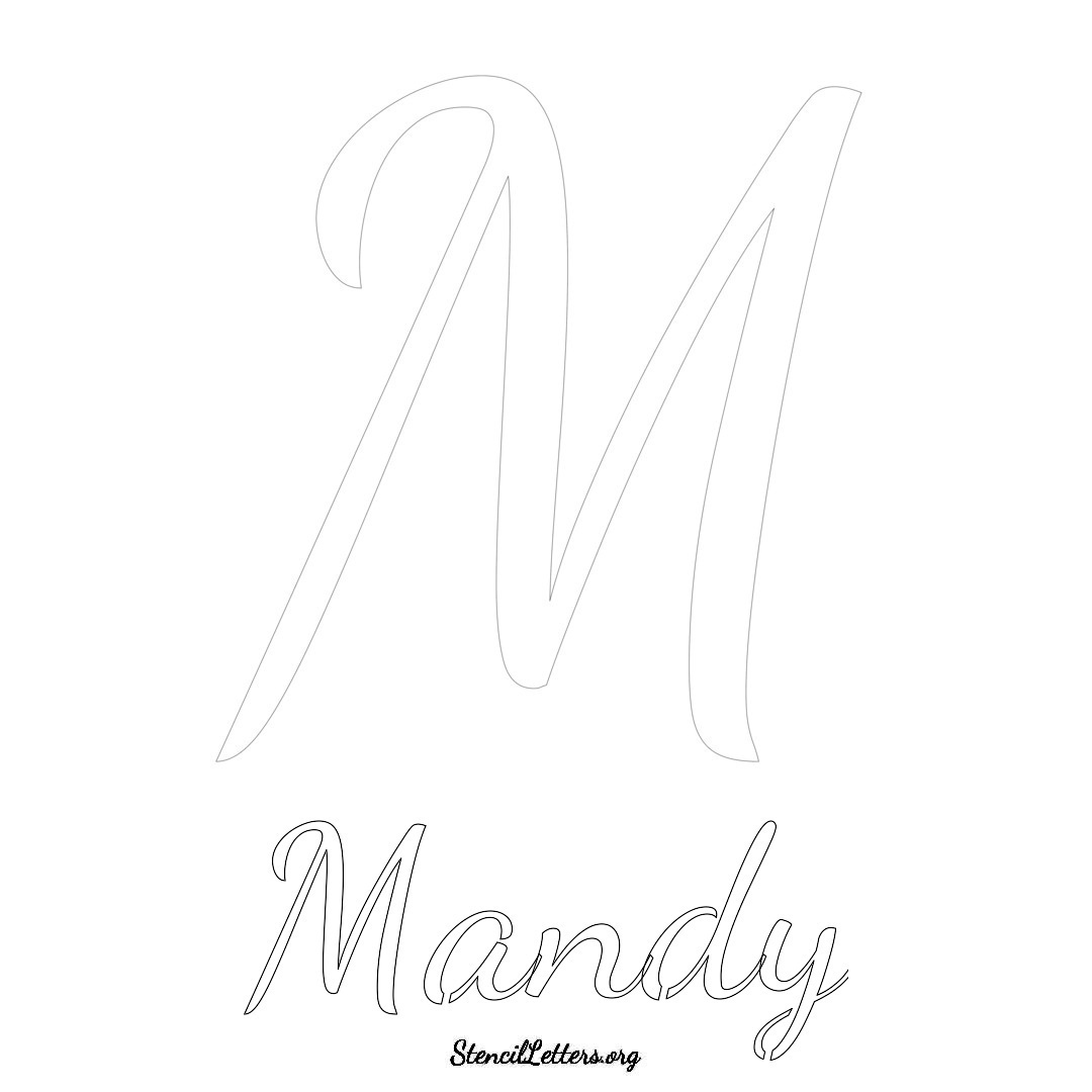 Mandy printable name initial stencil in Cursive Script Lettering