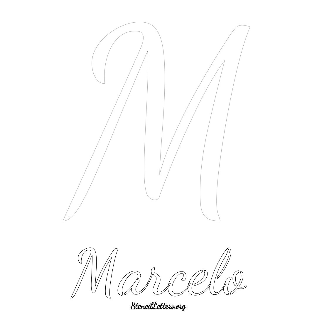 Marcelo printable name initial stencil in Cursive Script Lettering