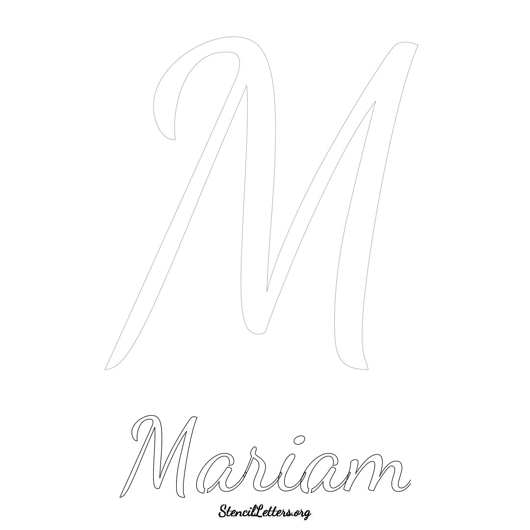 Mariam printable name initial stencil in Cursive Script Lettering