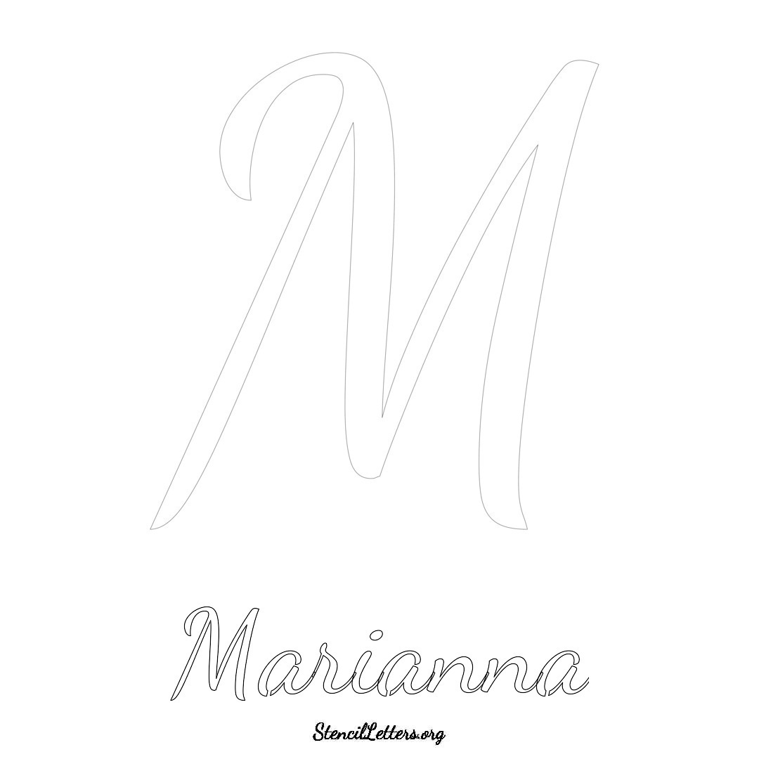 Marianna printable name initial stencil in Cursive Script Lettering