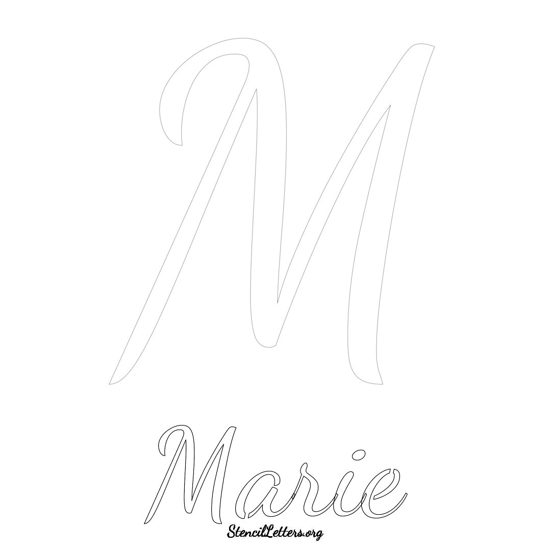 Marie printable name initial stencil in Cursive Script Lettering