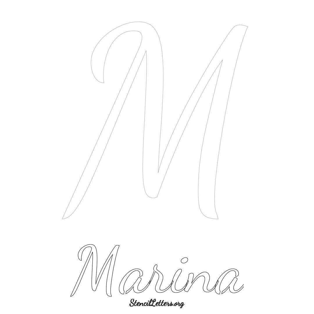 Marina printable name initial stencil in Cursive Script Lettering