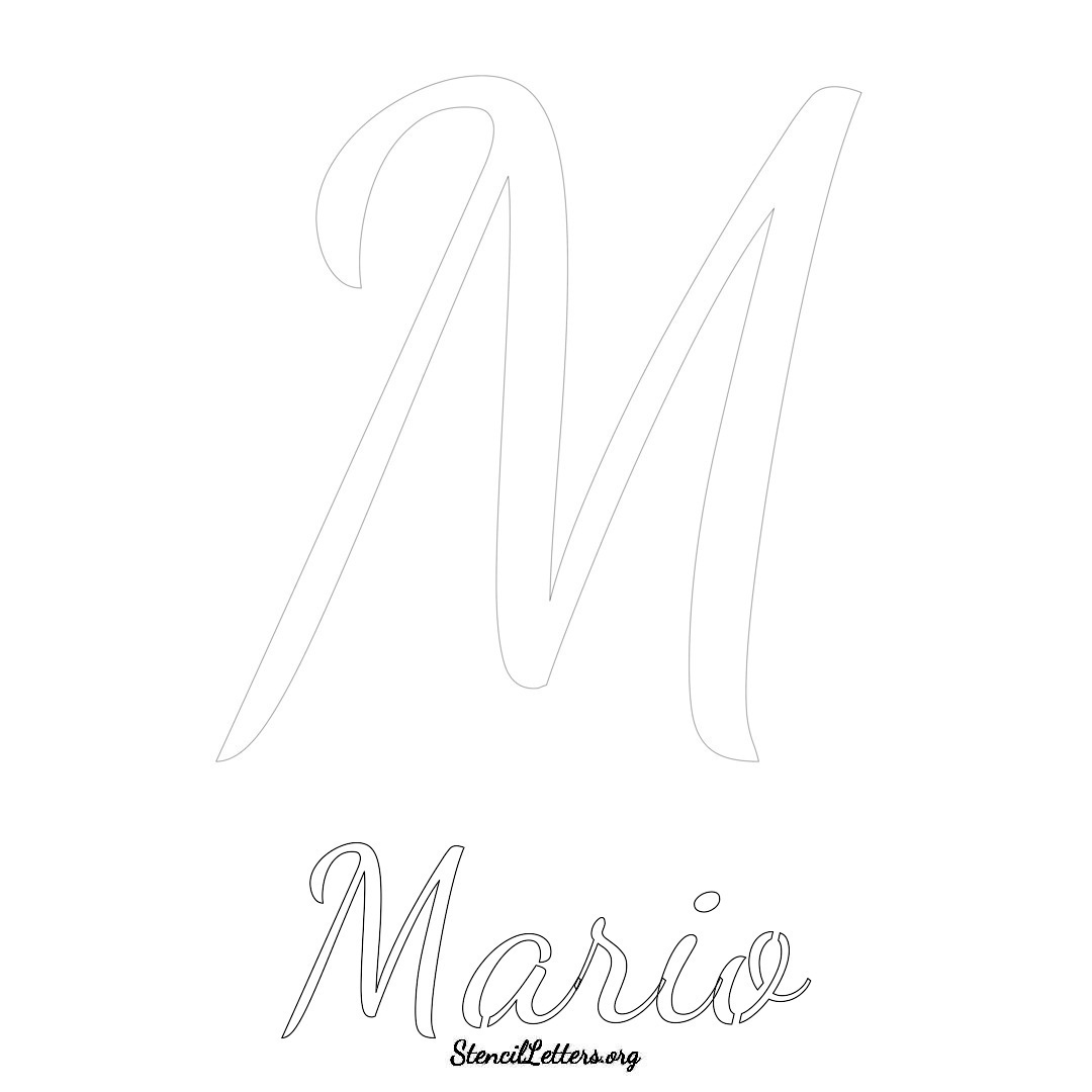 Mario printable name initial stencil in Cursive Script Lettering