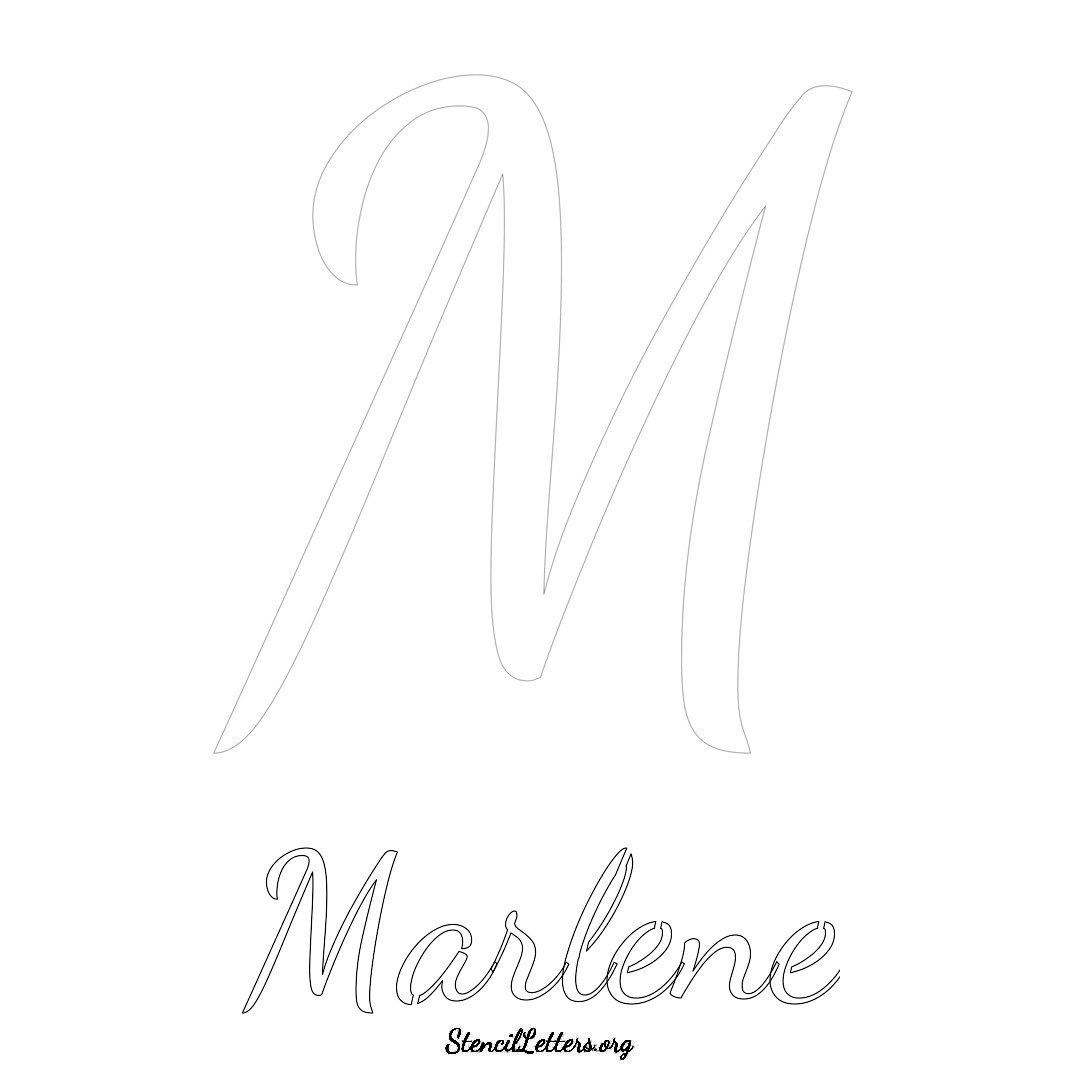 Marlene printable name initial stencil in Cursive Script Lettering