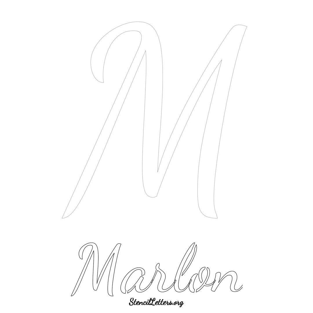 Marlon printable name initial stencil in Cursive Script Lettering