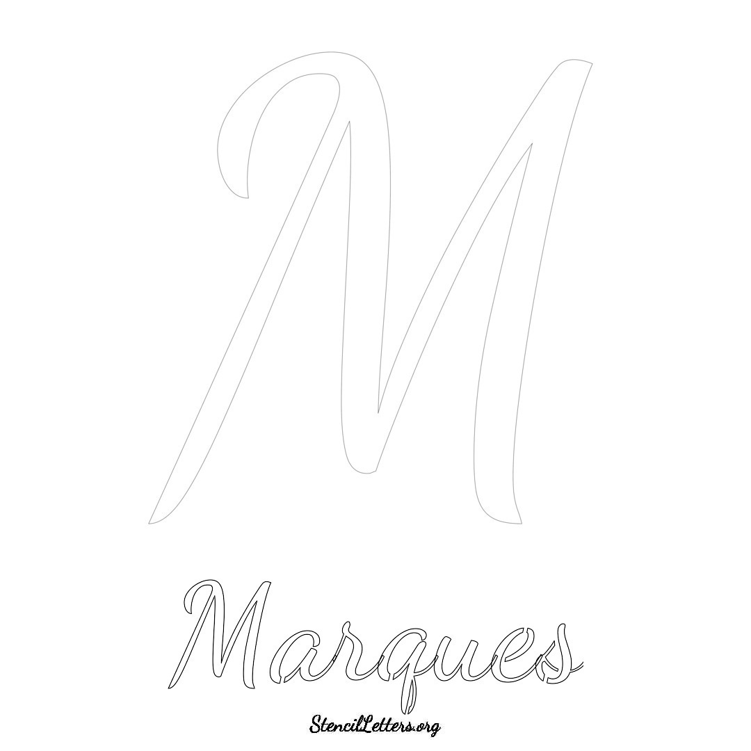 Marques printable name initial stencil in Cursive Script Lettering