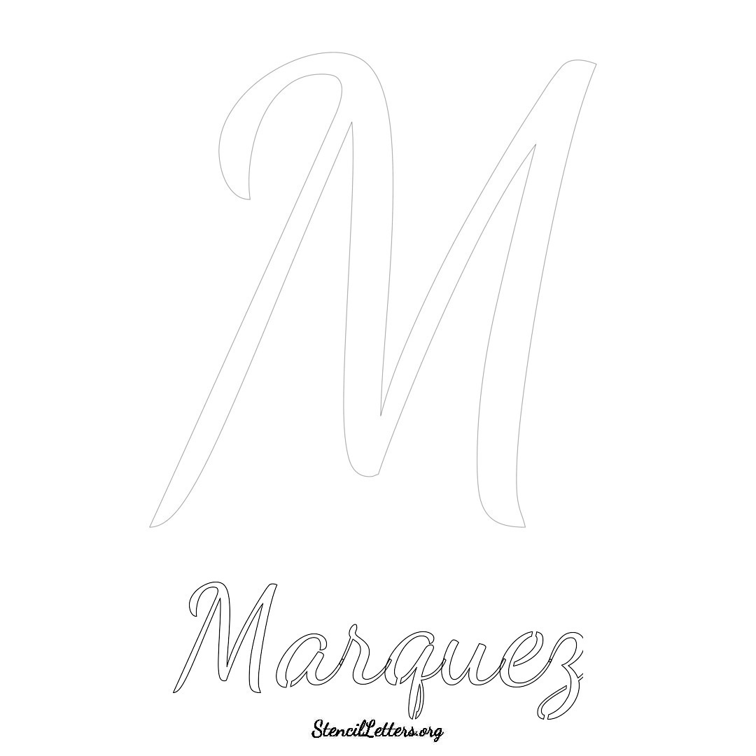 Marquez printable name initial stencil in Cursive Script Lettering