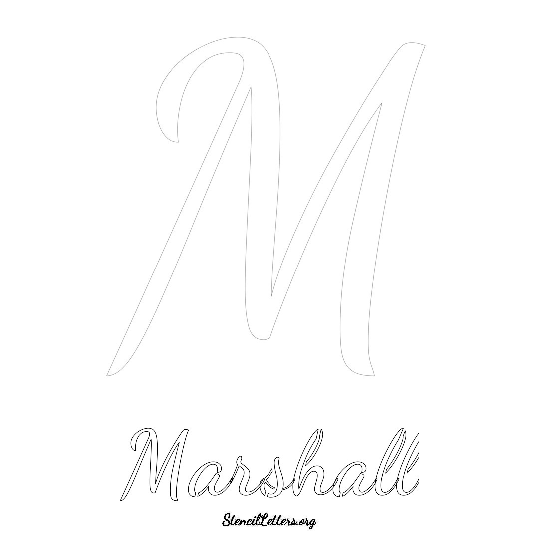 Marshall printable name initial stencil in Cursive Script Lettering