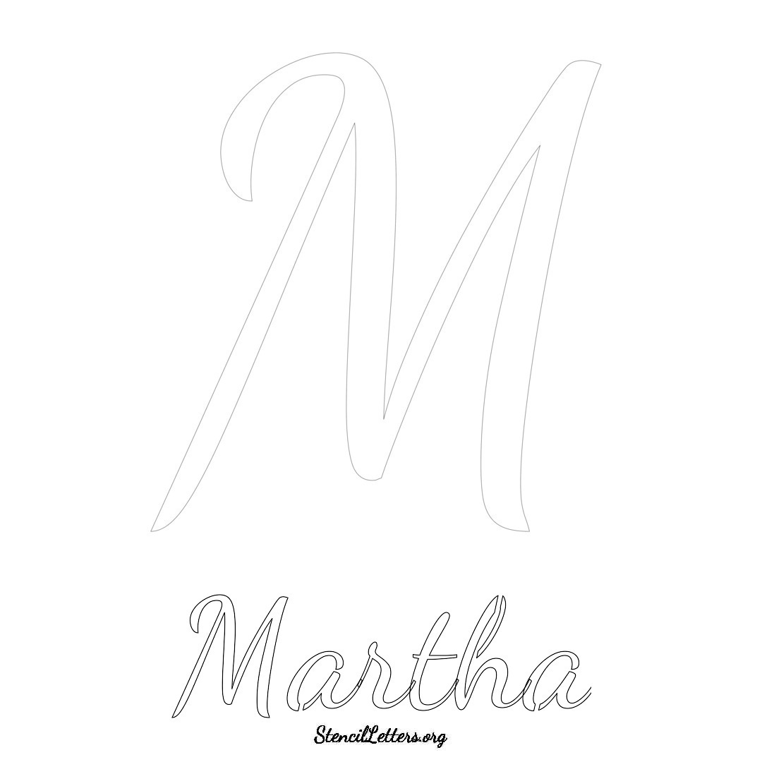 Martha printable name initial stencil in Cursive Script Lettering