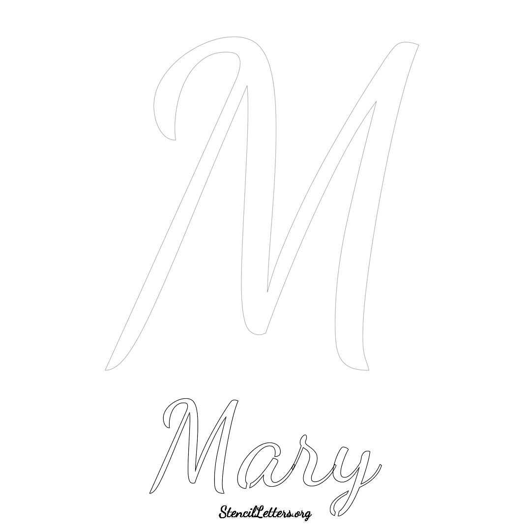 Mary printable name initial stencil in Cursive Script Lettering