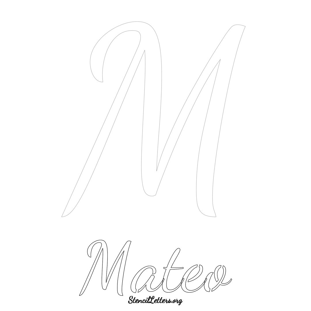 Mateo printable name initial stencil in Cursive Script Lettering