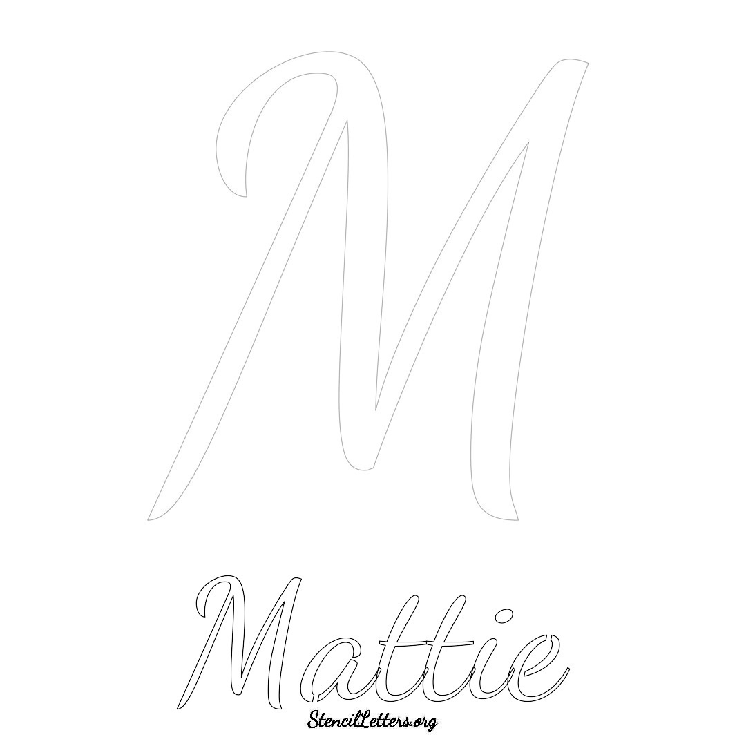 Mattie printable name initial stencil in Cursive Script Lettering