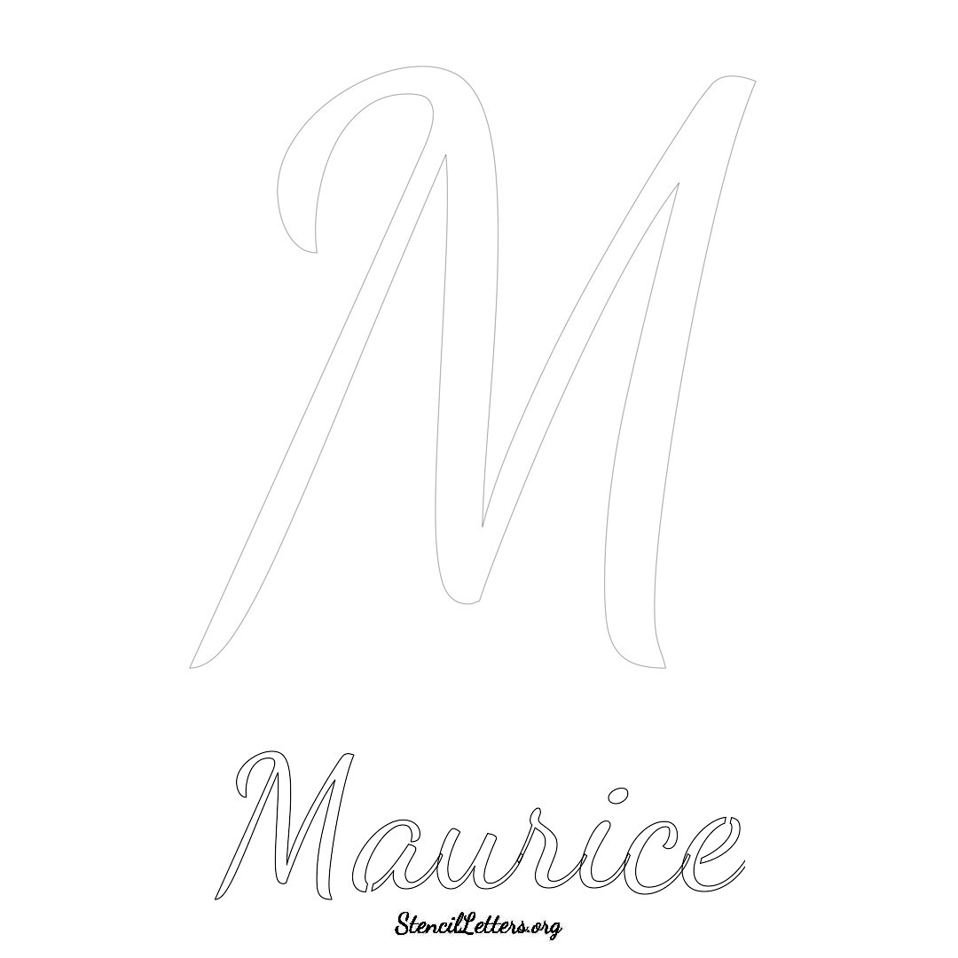 Maurice printable name initial stencil in Cursive Script Lettering