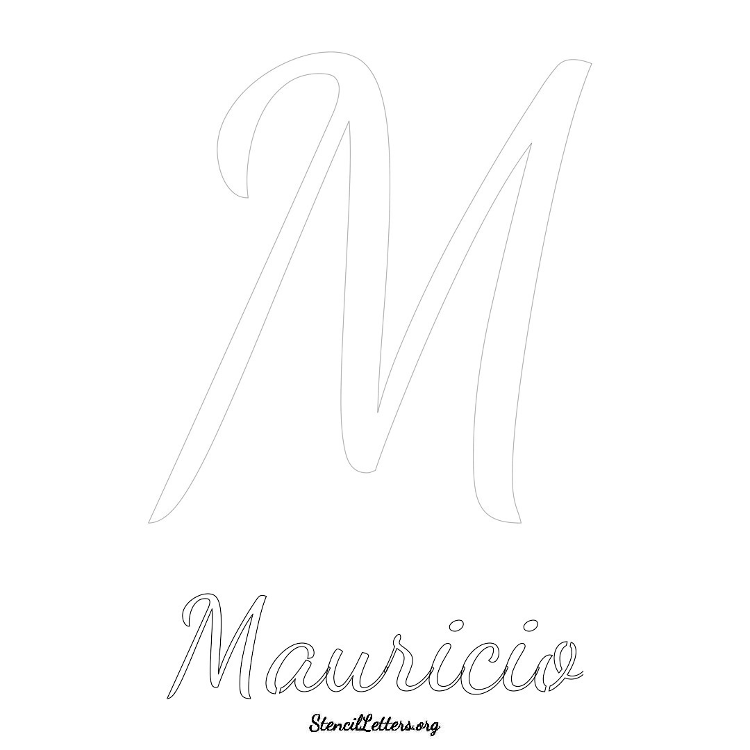 Mauricio printable name initial stencil in Cursive Script Lettering